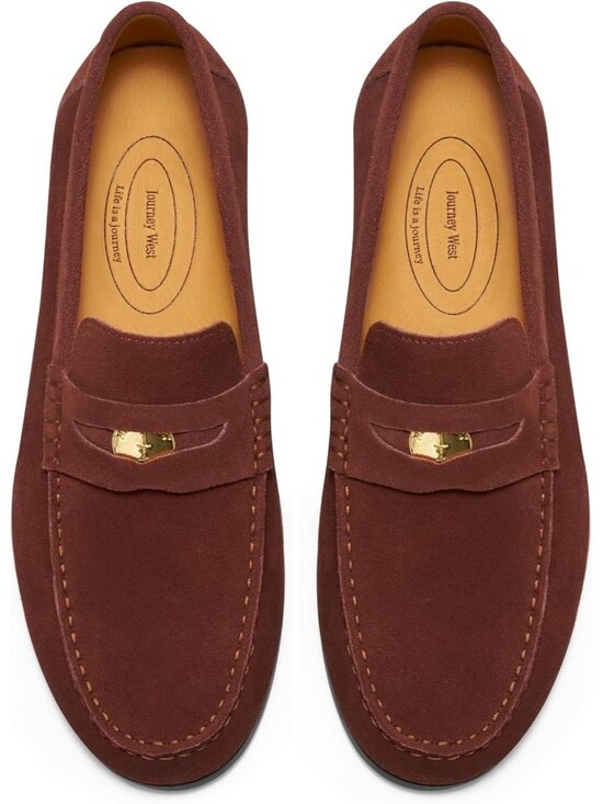Men\'s Brown Suede Round Toe Slip On Penny Loafers Casual Dress Shoes